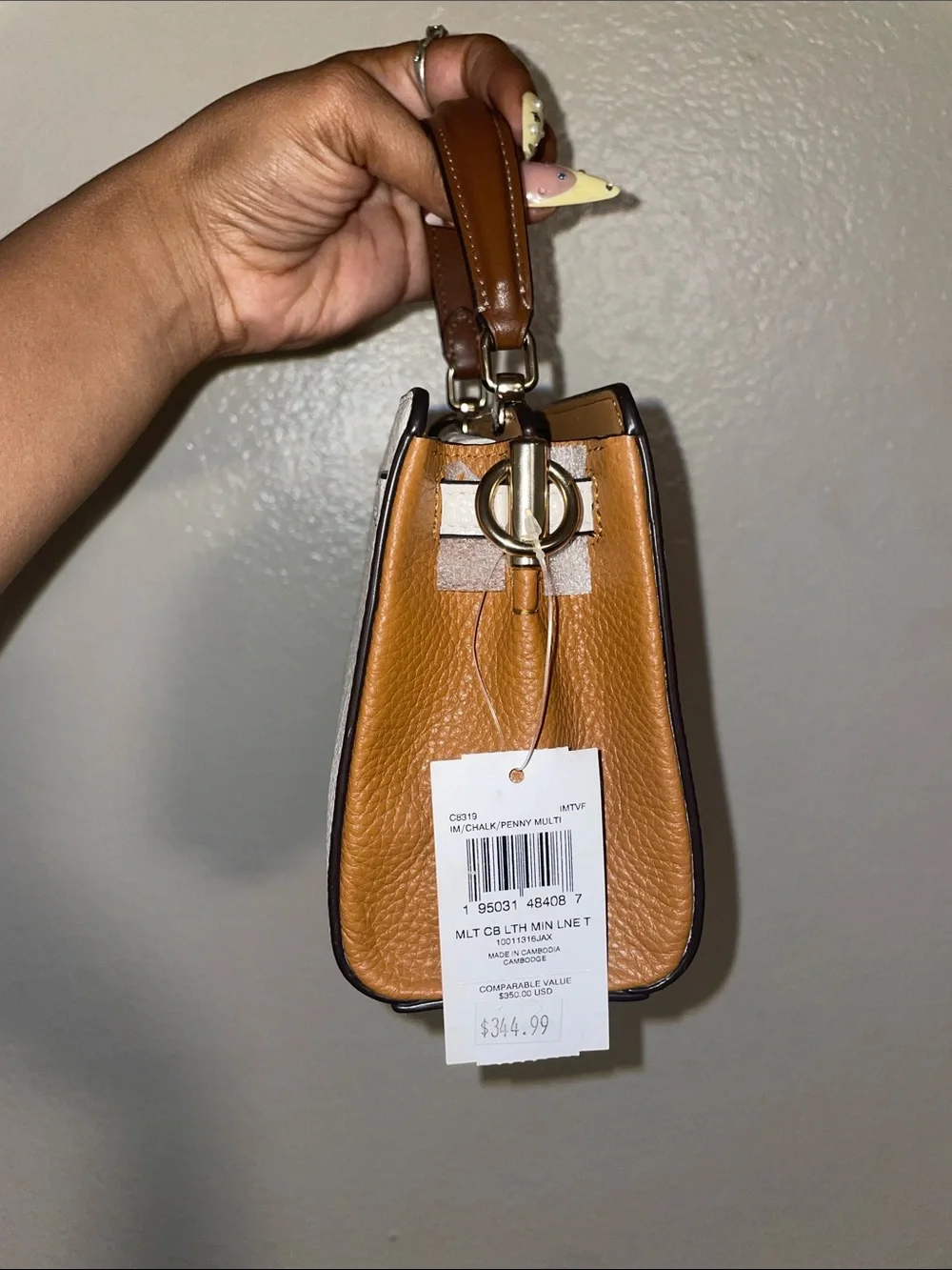 Coach Cream Leather Top-Handle Satchel with Brown Accent